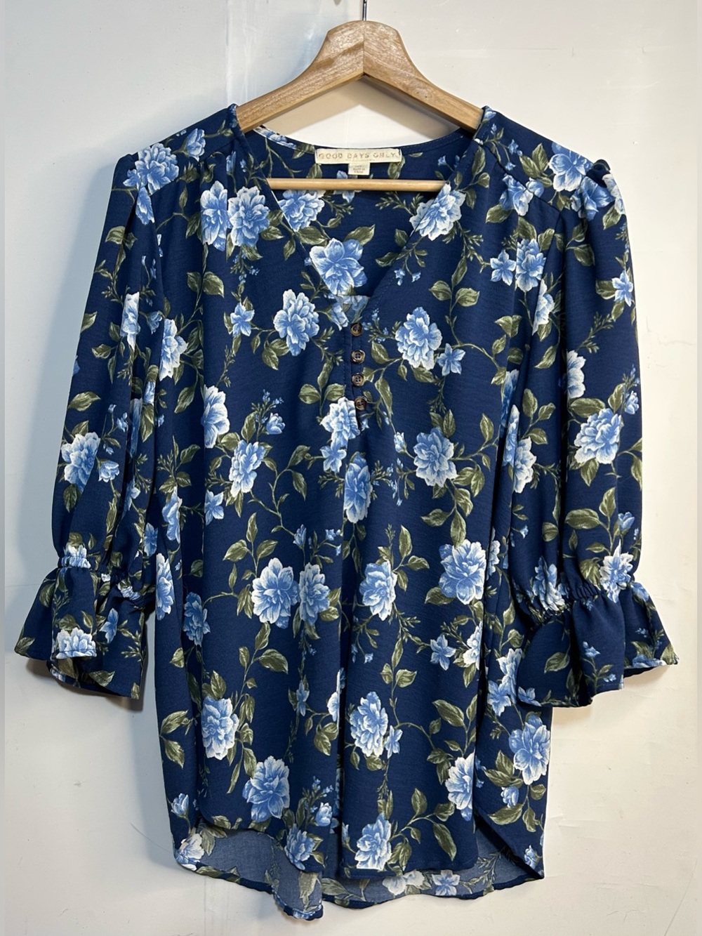 Good Days Only Navy Floral Bell Sleeve Blouse XL